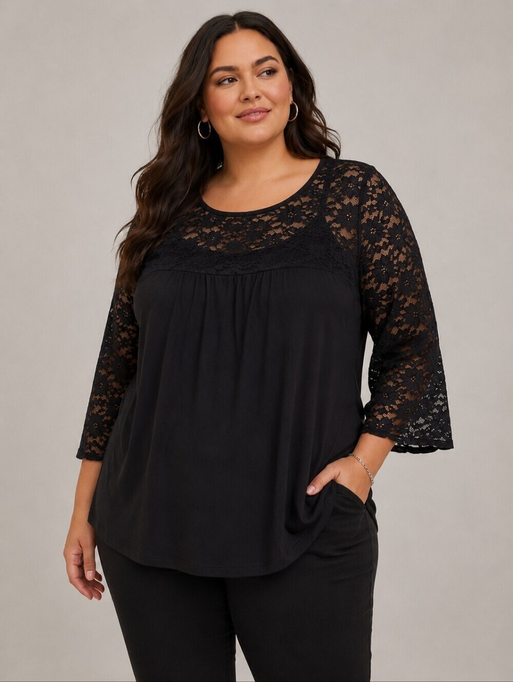 Torrid NWT Lace Lattice Black Shirt Size 6